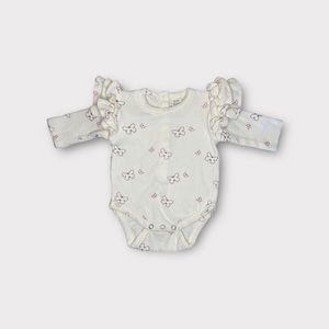 Kate Quinn Organic Ruffle Shoulder White Butterfly Bodysuit